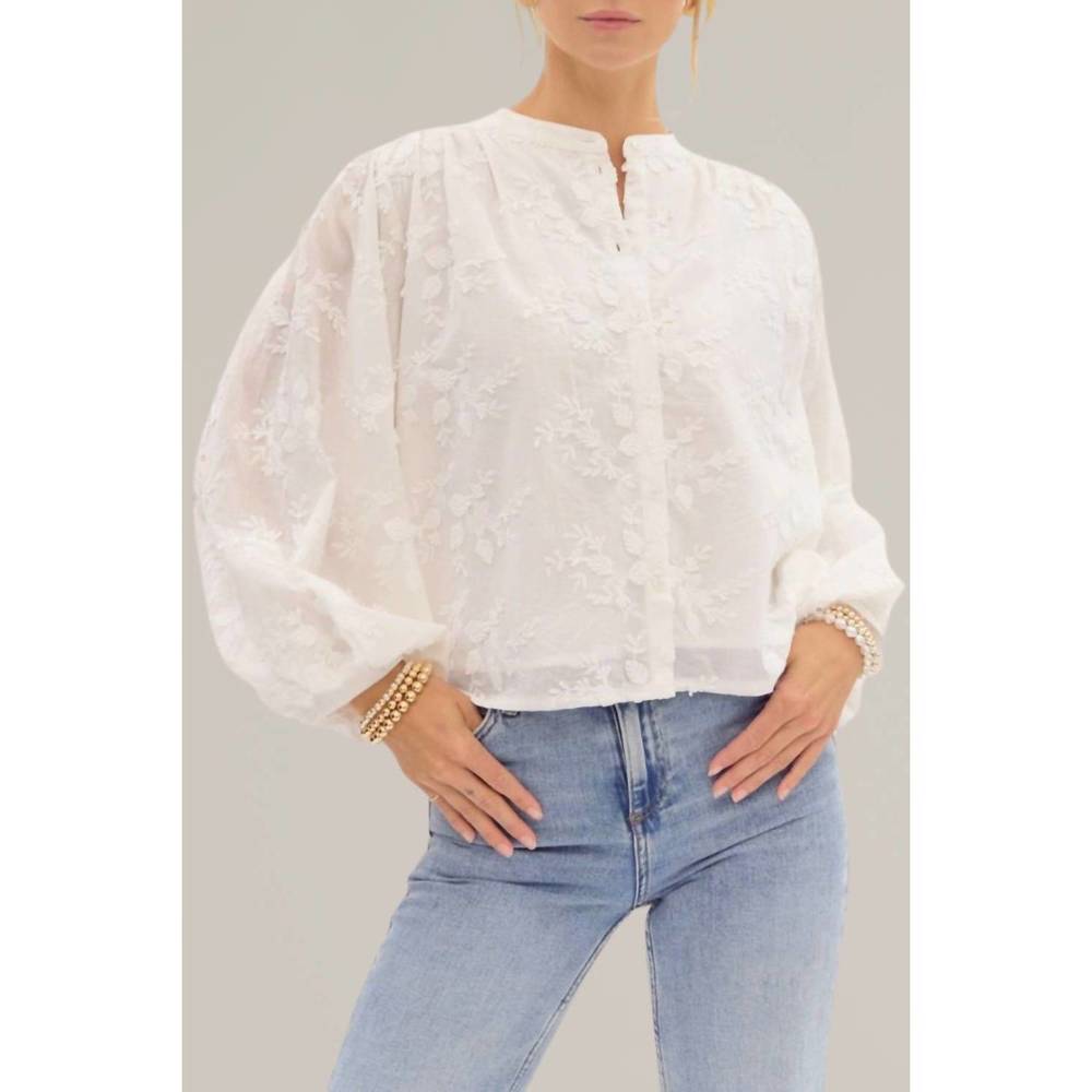 entro White Embroidered Balloon Sleeve Blouse